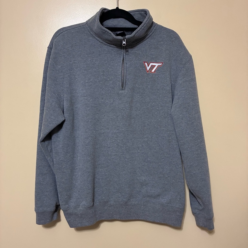 Top Of The World Virginia Tech Hokies Quarter Zip Logo Pullover Men L Gray